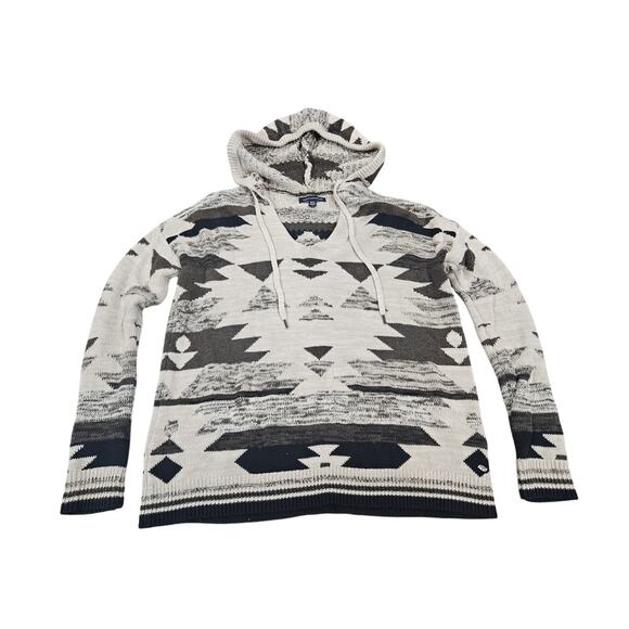 American Eagle Y2K Inspired Aztec Southwestern Knit Hoodie Sweater Neutral XS - Picture 1 of 8